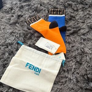 Fendi Kids Vibrant Orange and Blue Socks 2 pairs . NWT
